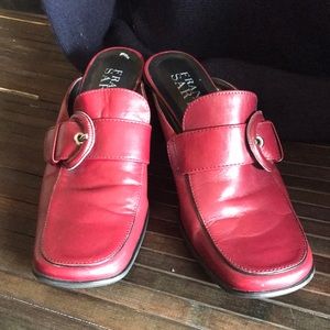 🚨B2G1 FRANCO SARTO Burgundy Red Leather Buckled Heeled Mules